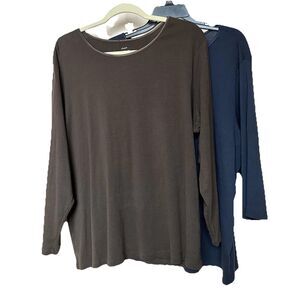 CJ Banks Top Women’s 3X Cotton 3/4 & 1/2 Sleeve Basic Capsule (Set Of 2 Bundle)